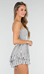 Wit Zwart Gestreepte Strapless Playsuit met Smokwerk en Ruches