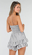Wit Zwart Gestreepte Strapless Playsuit met Smokwerk en Ruches