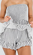 Wit Zwart Gestreepte Strapless Playsuit met Smokwerk en Ruches