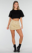 Beige Denim Skort met Stretch en Hoge Taille