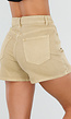Beige Denim Skort met Stretch en Hoge Taille