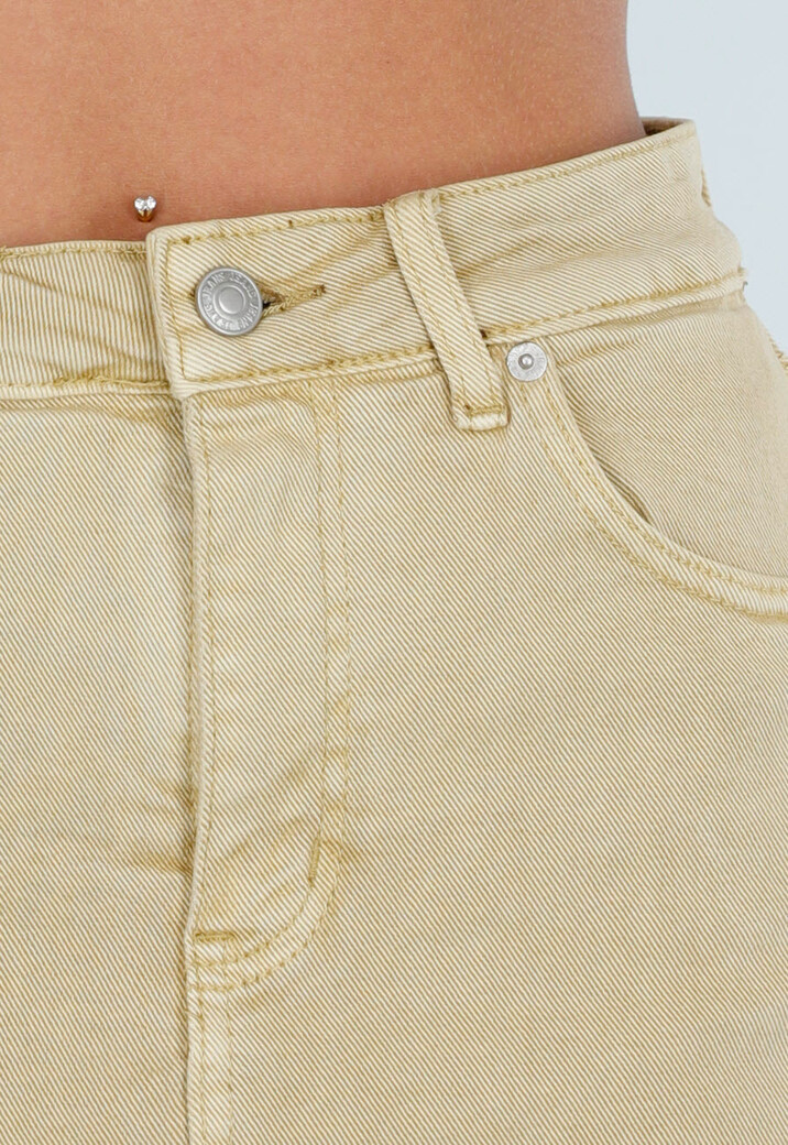 Beige Denim Skort met Stretch en Hoge Taille