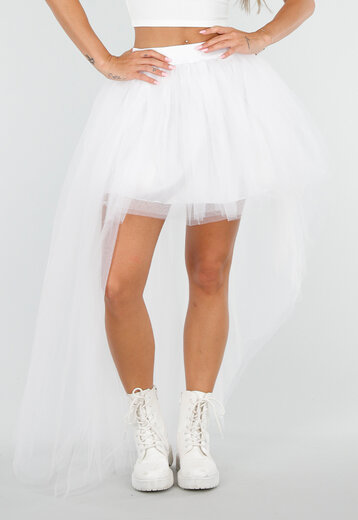 Witte Mesh High Low Rok