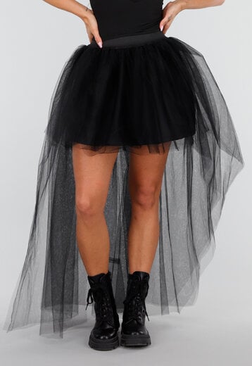 Zwarte Mesh High Low Rok