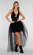 Zwarte Mesh High Low Rok met Tule Lagen