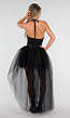 Zwarte Mesh High Low Rok met Tule Lagen