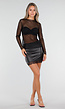 Zwarte Lederlook Mini Rok met Kanten Zoom