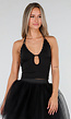 Zwarte Haltertop met Studdetails