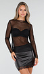 Zwarte Fishnet Top met Lange Mouwen