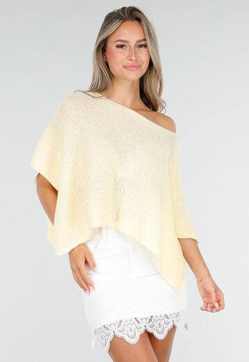 Butter Yellow Gebreide Poncho Trui