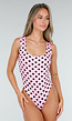 Roze Stretch Body met Zwarte Polkadots en Vierkante Hals