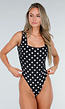Zwarte Stretch Body met Grijze Polkadots en Vierkante Hals