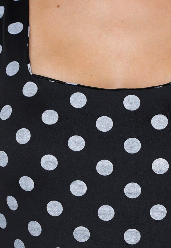 Zwarte Stretch Body met Grijze Polkadots en Vierkante Hals