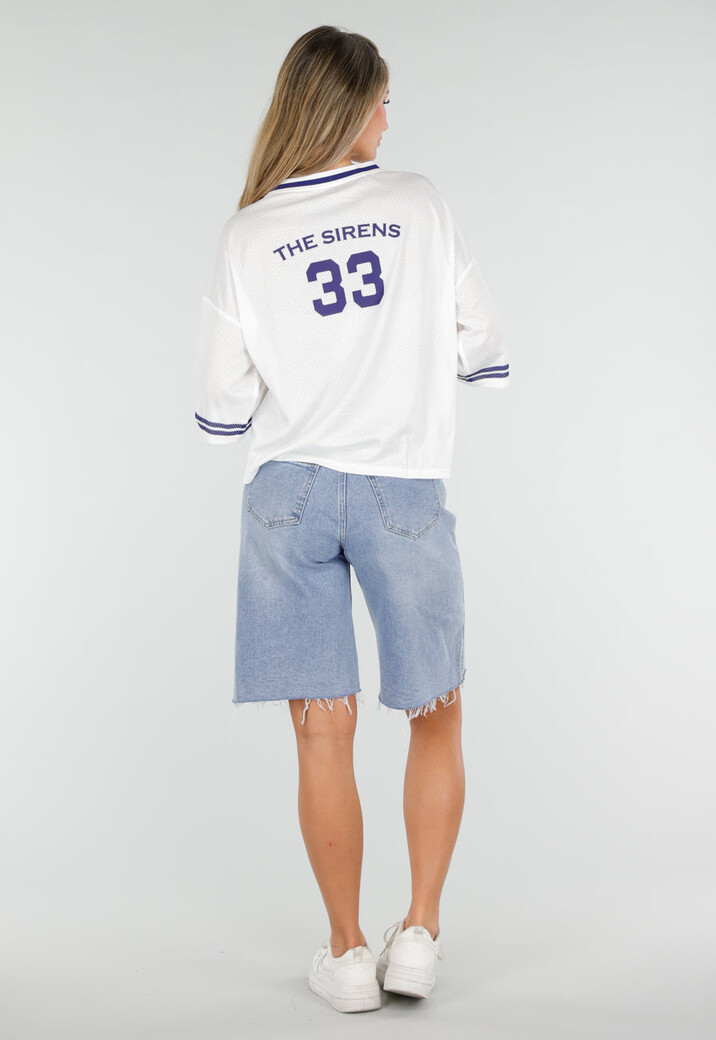 Lichtblauwe Denim Bermuda Short met Ruwe Zoom