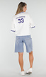 Witte Mesh Oversized Jersey T-Shirt met V-Hals