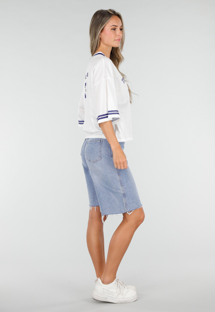 Witte Mesh Oversized Jersey T-Shirt met V-Hals