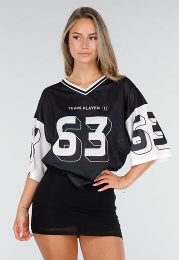 Zwarte Mesh Oversized Jersey T-Shirt