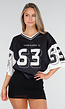 Zwarte Mesh Oversized Stretch Jersey T-Shirt met V-Hals