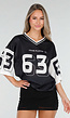 Zwarte Mesh Oversized Stretch Jersey T-Shirt met V-Hals