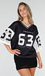 Zwarte Mesh Oversized Stretch Jersey T-Shirt met V-Hals