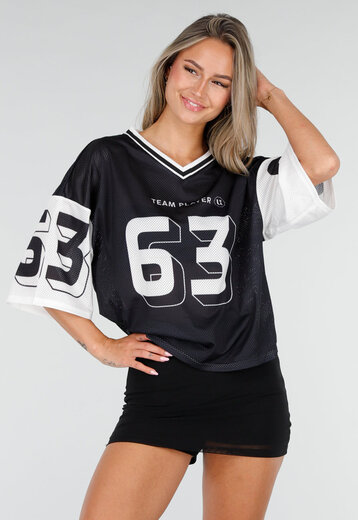 Zwarte Mesh Oversized Jersey T-Shirt