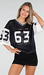 Zwarte Mesh Oversized Stretch Jersey T-Shirt met V-Hals