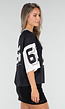 Zwarte Mesh Oversized Stretch Jersey T-Shirt met V-Hals