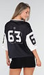 Zwarte Mesh Oversized Stretch Jersey T-Shirt met V-Hals