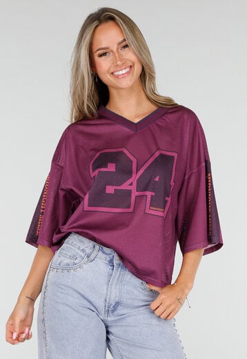 Paarse Mesh Oversized Jersey T-Shirt