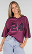 Paarse Stretch Mesh Oversized Jersey T-Shirt met V-Hals