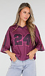 Paarse Stretch Mesh Oversized Jersey T-Shirt met V-Hals