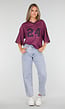 Paarse Stretch Mesh Oversized Jersey T-Shirt met V-Hals
