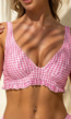 Roze Geruite Beugel Bikinitop met Volants