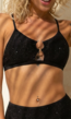 Zwarte Glitter Triangel Bikini Top met Cutout