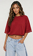 Rood Oversized T-Shirt met Kantmouwen en Borduring
