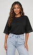 Zwart Oversized T-Shirt met Kantmouwen en Borduring