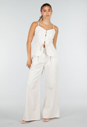 Beige Top en Wide Leg Broek Set