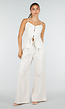 Beige Spaghettiband Top met Wide Leg Broek Set