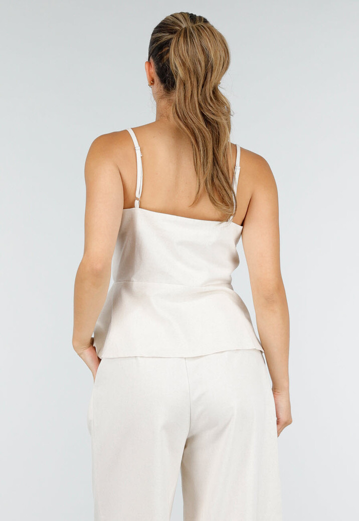 Beige Spaghettiband Top met Wide Leg Broek Set