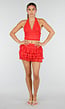 Rode Polkadot Halter Top met Ruffle Skort Set