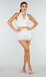 Witte Polkadot Halter Top en Ruffle Skort Set