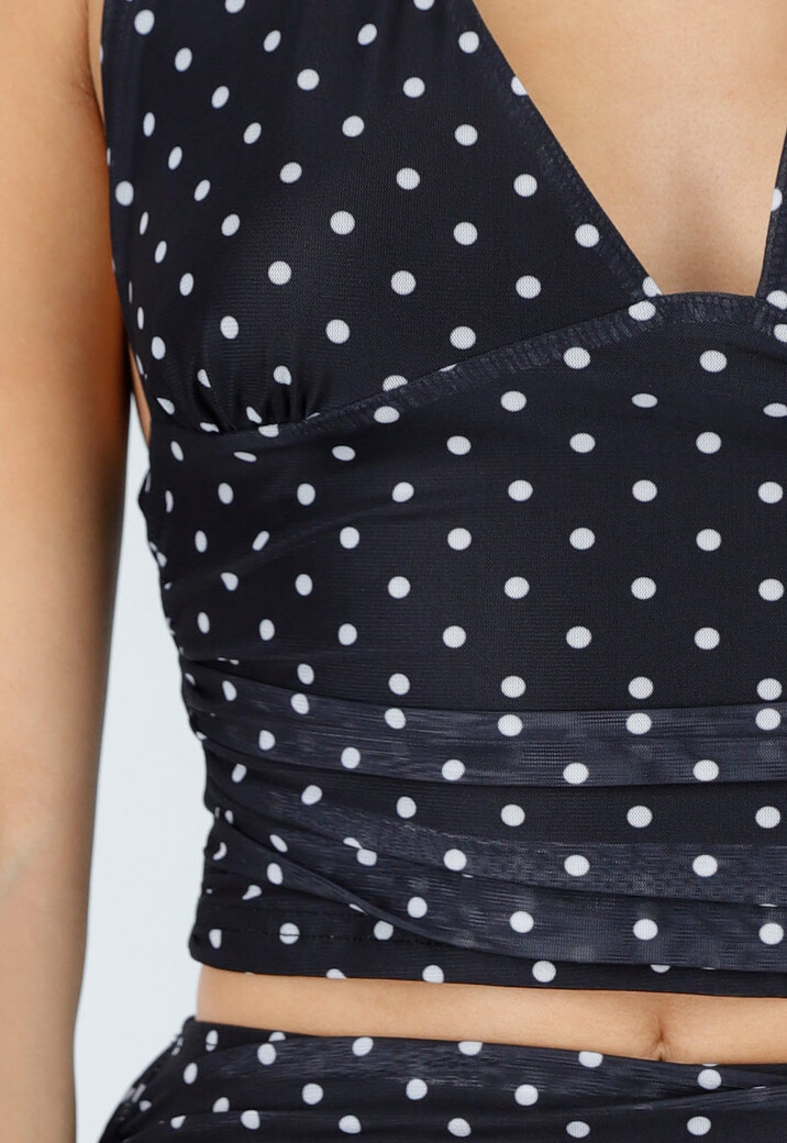 Zwarte Polkadot Halter Top met Ruffle Skort Set