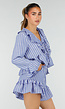 Lila Gestreepte Two Piece Set met Blouse en Rucheshort
