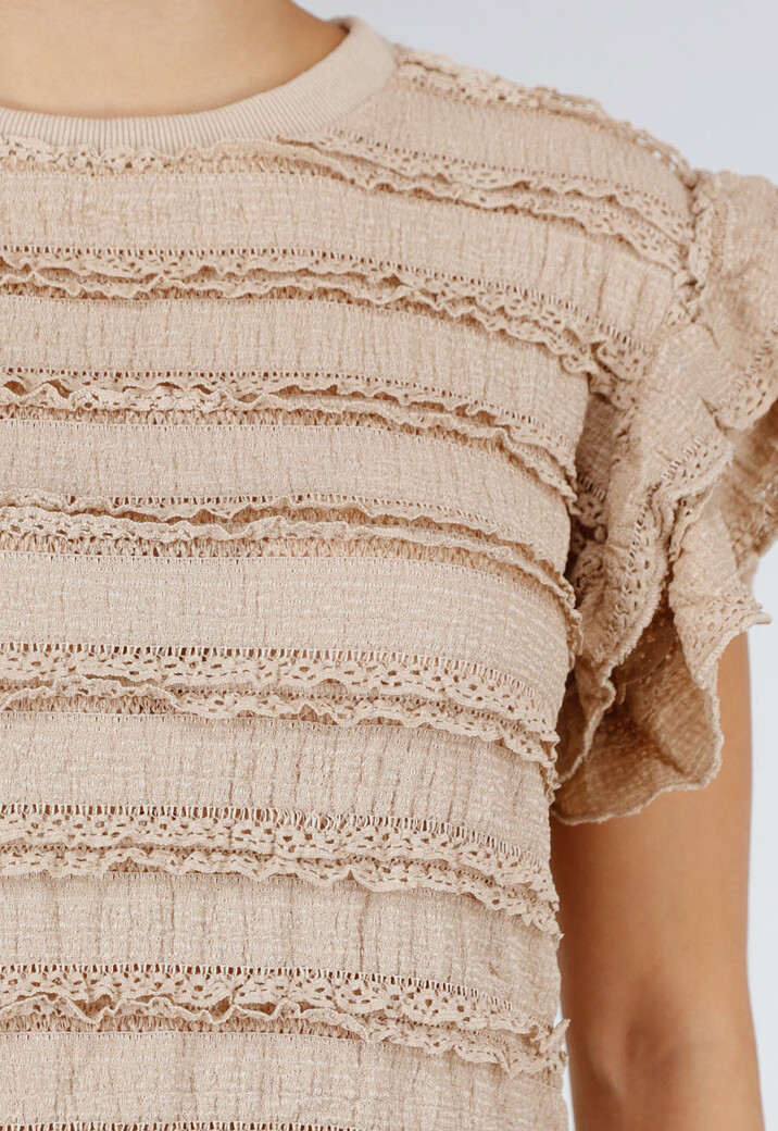 Beige Gehaakte Co-ord Set met Ruffle Mouwen