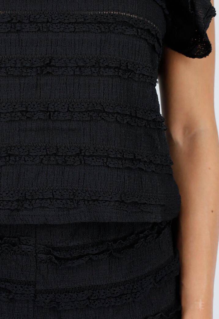 Zwarte Gehaakte Co-ord Set met Ruffle Mouwen