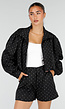 Zwarte Two Piece Set met Witte Stippen en Kraag