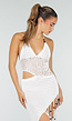 Witte Gehaakte Cover Up Jurk met Kant en Franjes