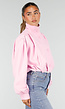 Roze Kort Jasje met Pofmouwen en Knoopsluiting
