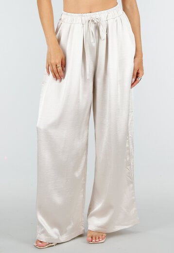 Champagne Wide Leg Broek met Satijnlook