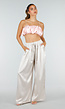 Champagne Wide Leg Broek met Satijnlook en Elastische Taille